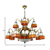 Lámpara de araña vintage de cristal Tiffany Art en color naranja para el pasillo del hotel - Diseño de cúpula de rejilla de 9/13 luces
